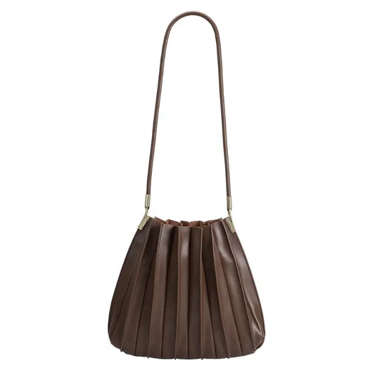 Carrie Pleated Vegan Shoulder Bag - Chocolate