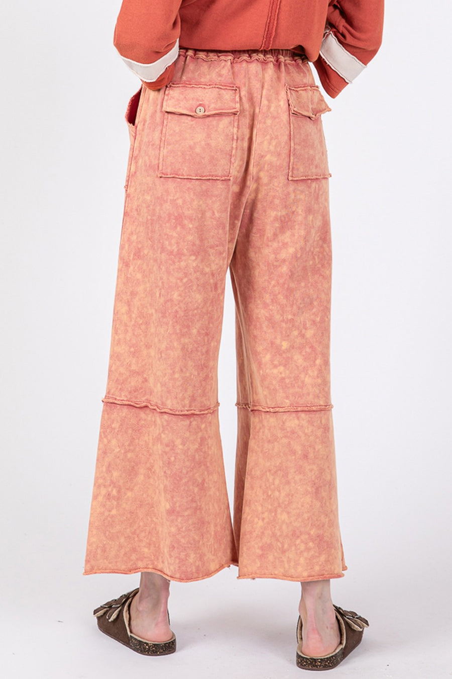 Rhode Mineral Washed Terry Wide Leg Pants - Raspberry