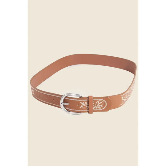 Floral Embroidered Pattern Faux Leather Belt