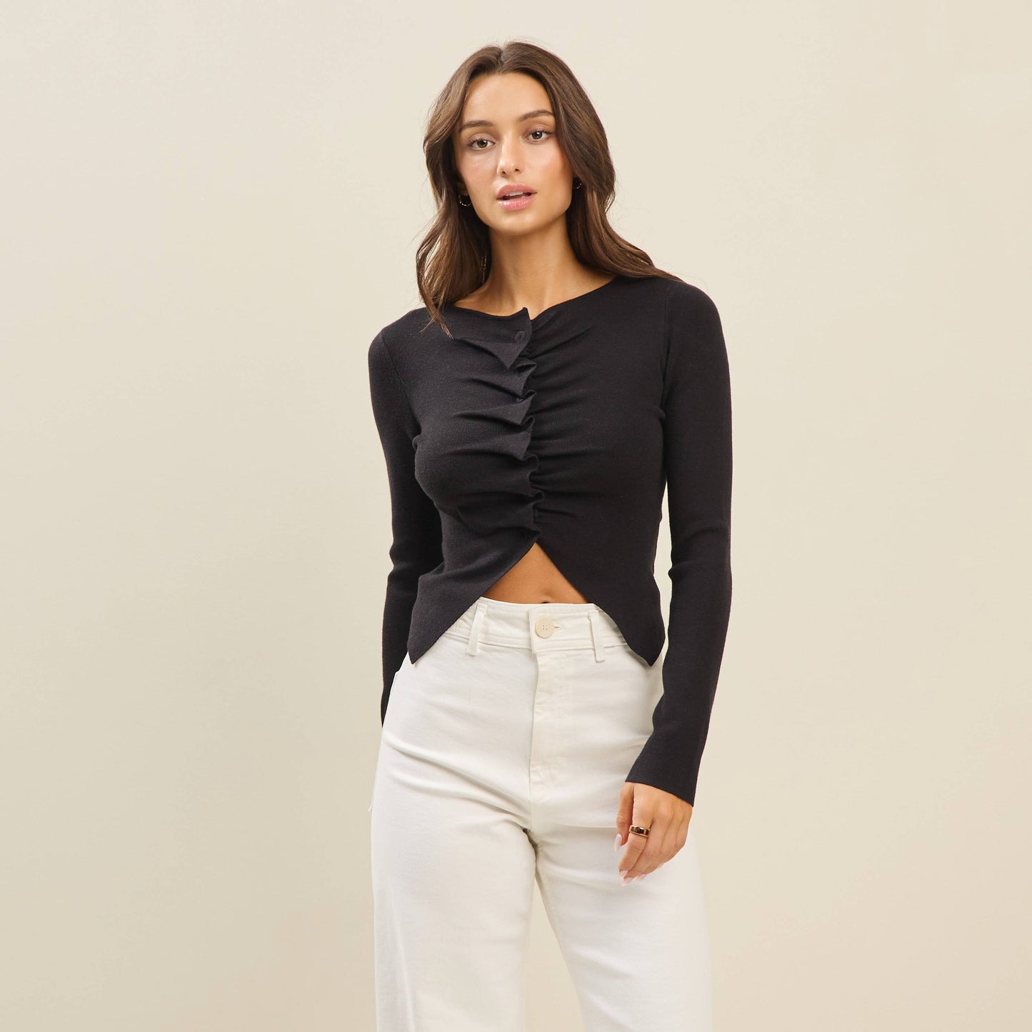 Cora Pleated Long Sleeve Top