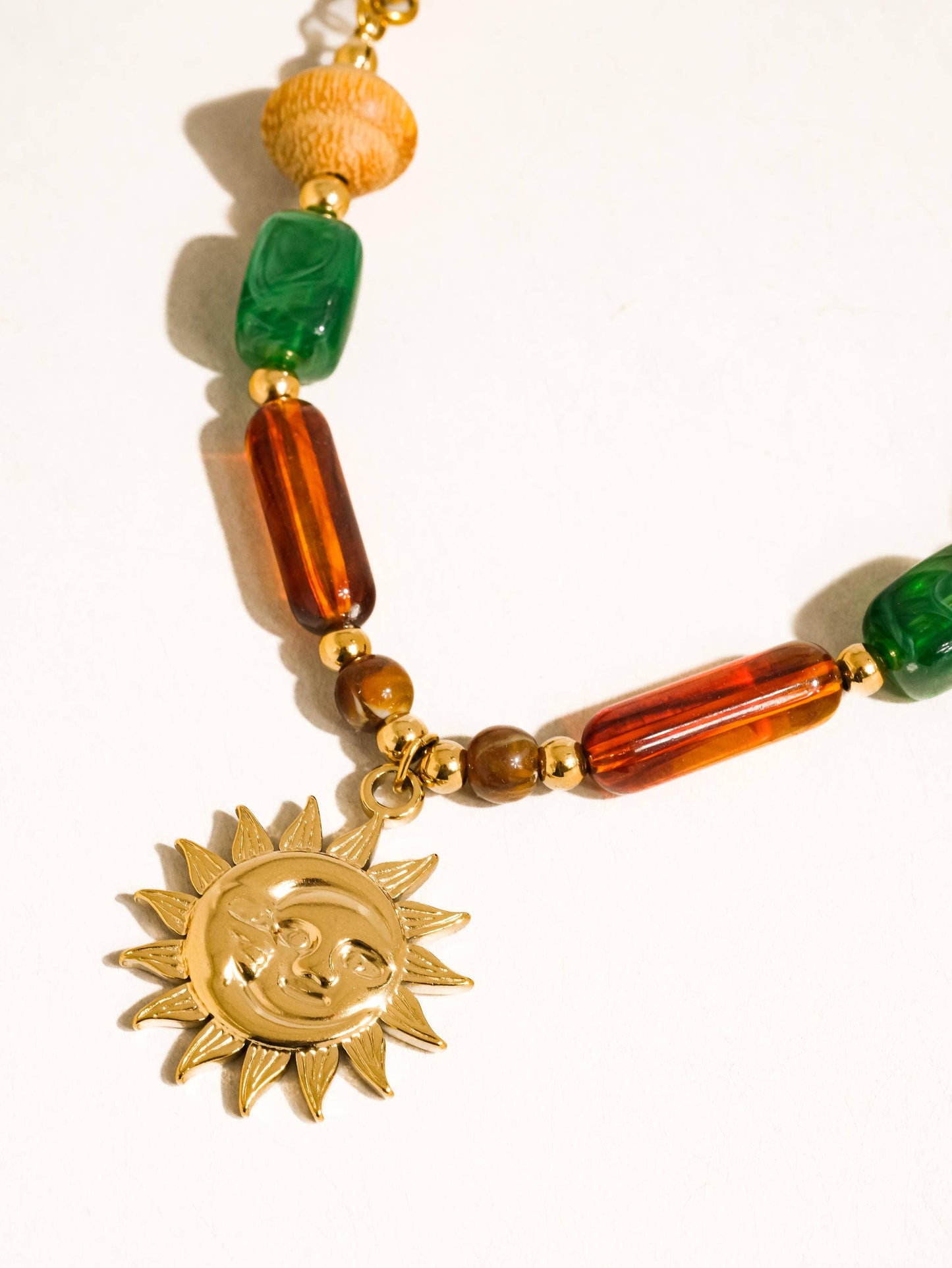 Brisa 18K Gold Non-Tarnish Beaded Sun Pendant Necklace