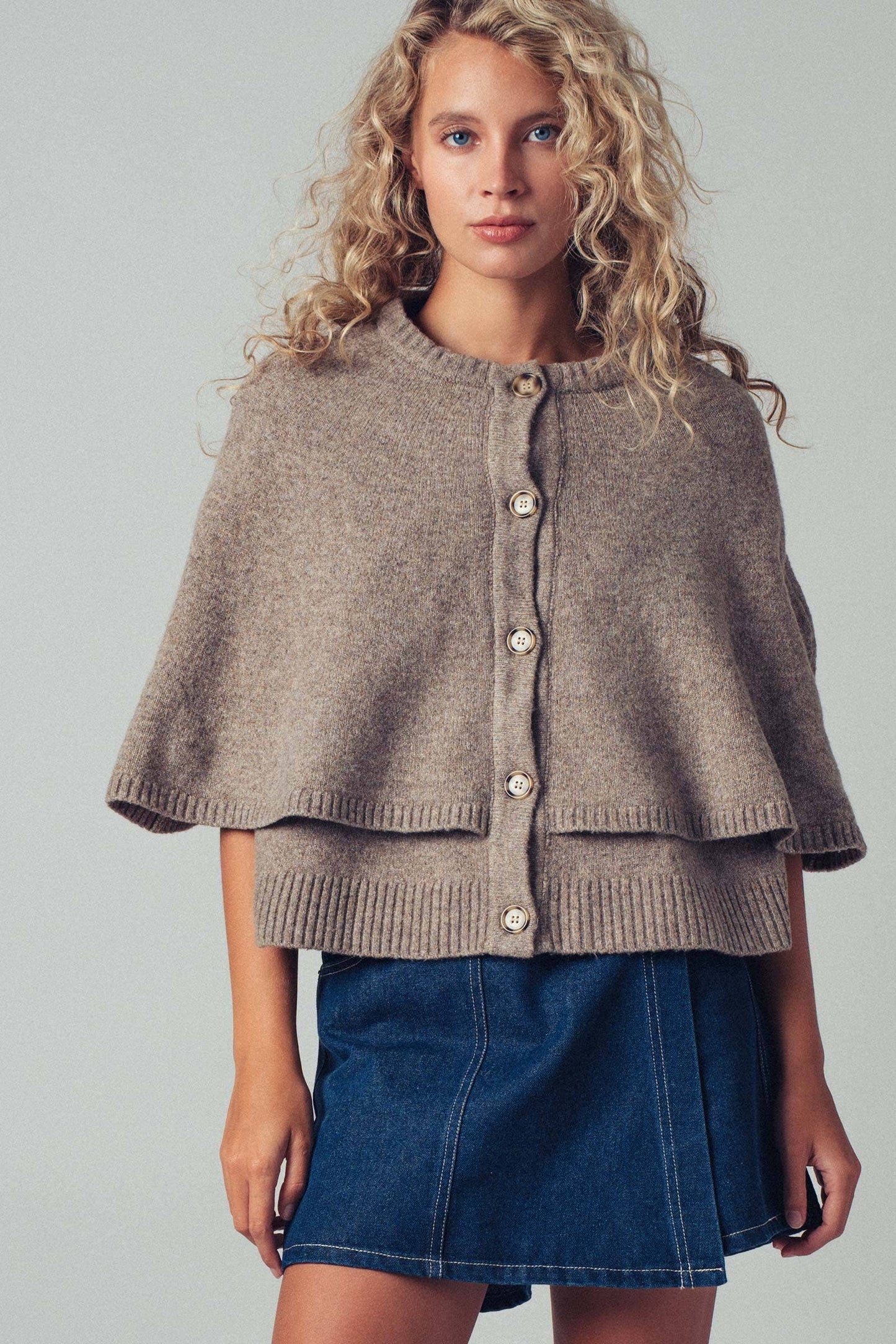 Ambrose Wool Blend Button-Front Sweater Cape