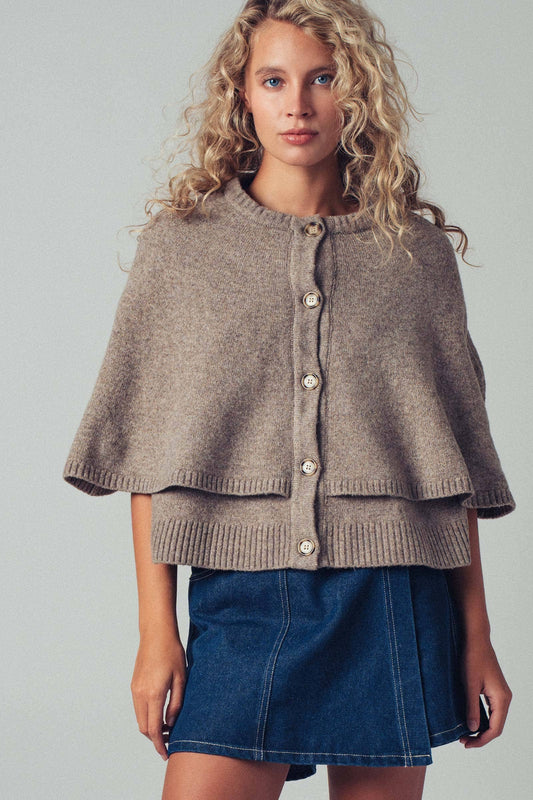 Ambrose Wool Blend Button-Front Sweater Cape