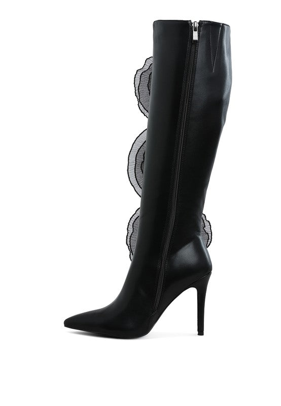 Chikara Sheer Big Rose Detail Long Boots