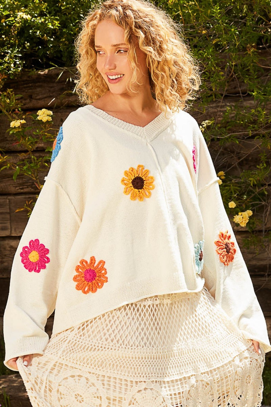 Flower Patches Long Sleeve Sweater