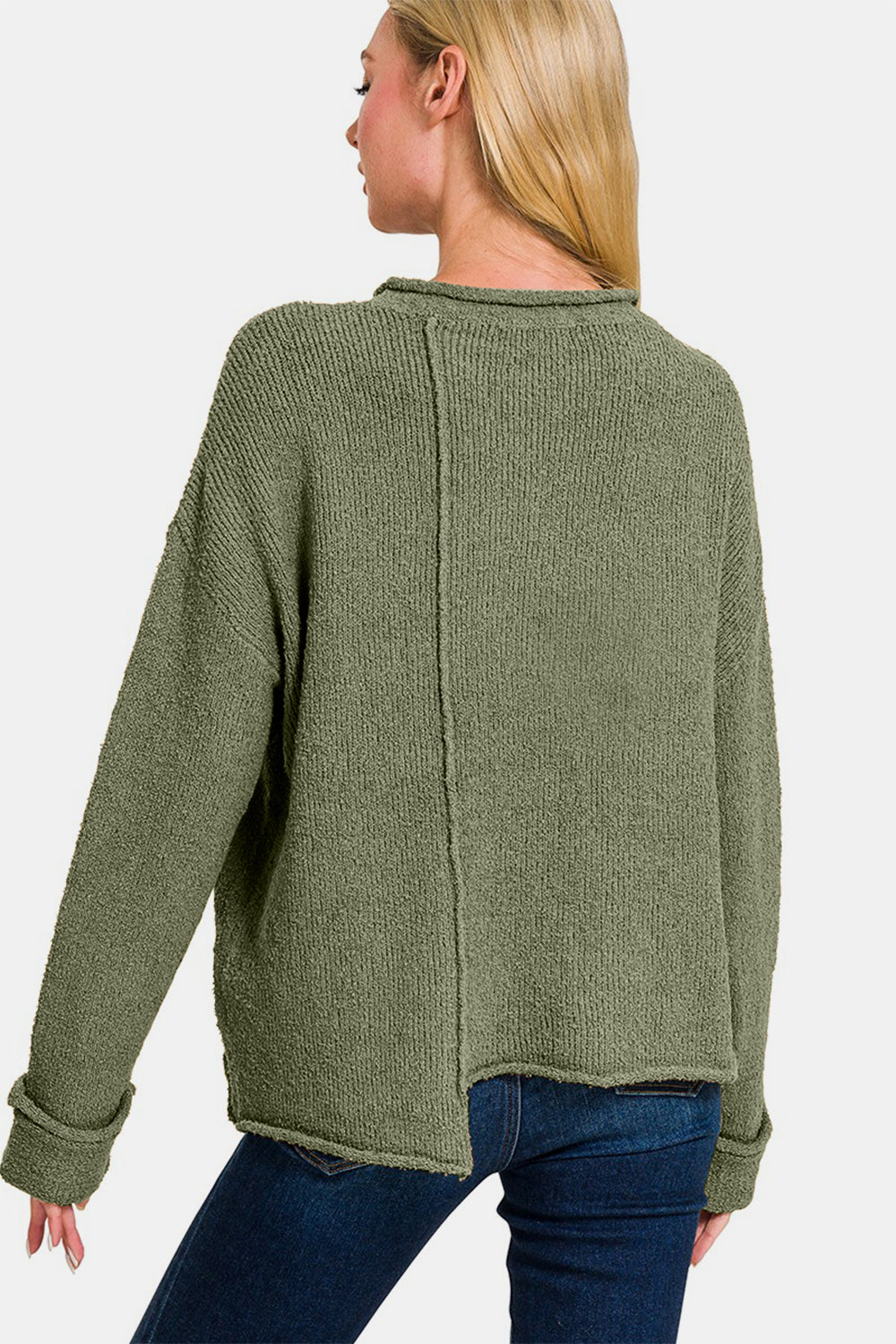 Winslet Asymmetrical Hem Sweater - Olive