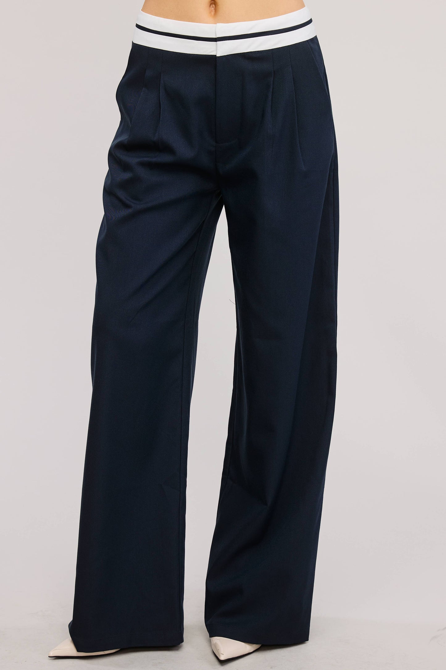 Monica Contrast Waistband Pleated Trouser Pants