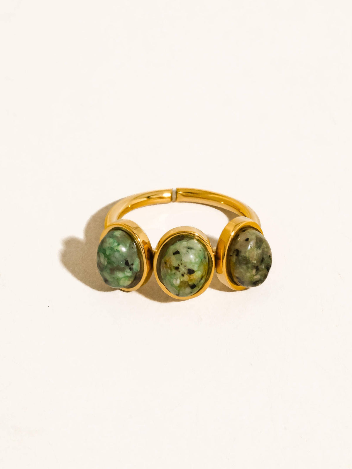 Sorrel 18K Gold Non-Tarnish Green Stone Triple Ring