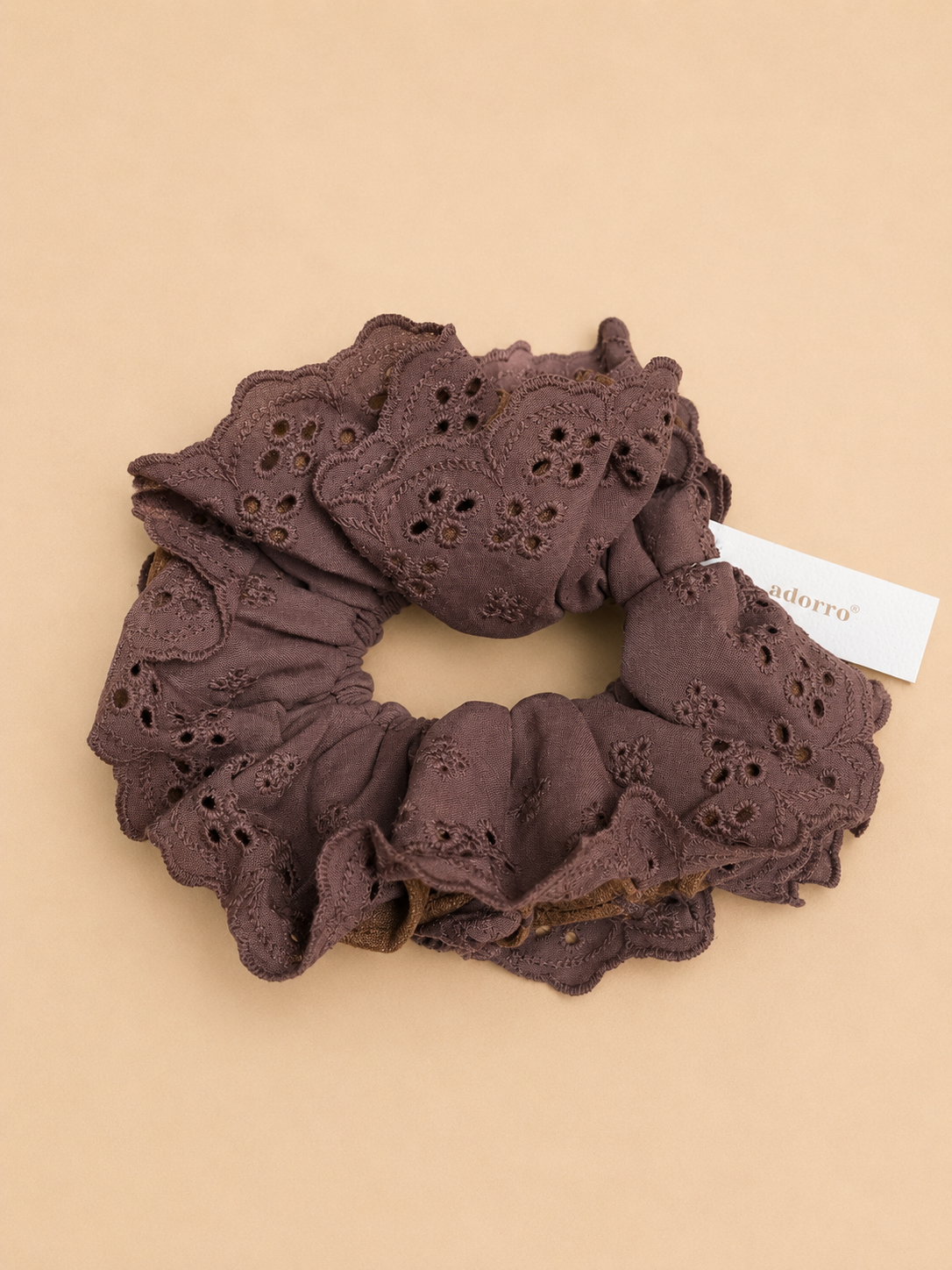 Brown Eyelet and Faux Suede Floral Mega Scrunchies