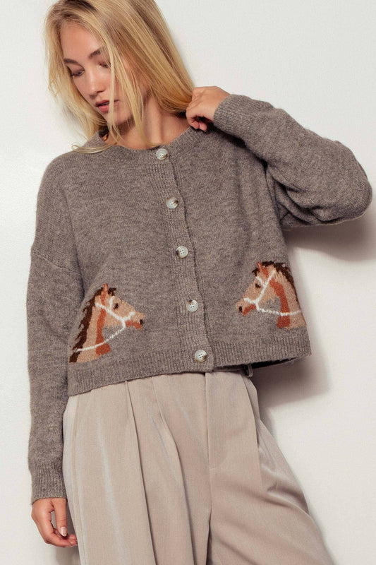 Western Horse Crew Neck Cardigan