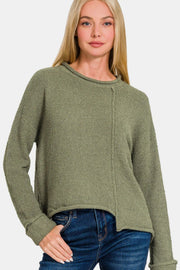 Winslet Asymmetrical Hem Sweater - Olive