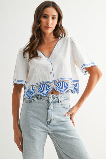 Maureen Crop Top With Shell Embroidered