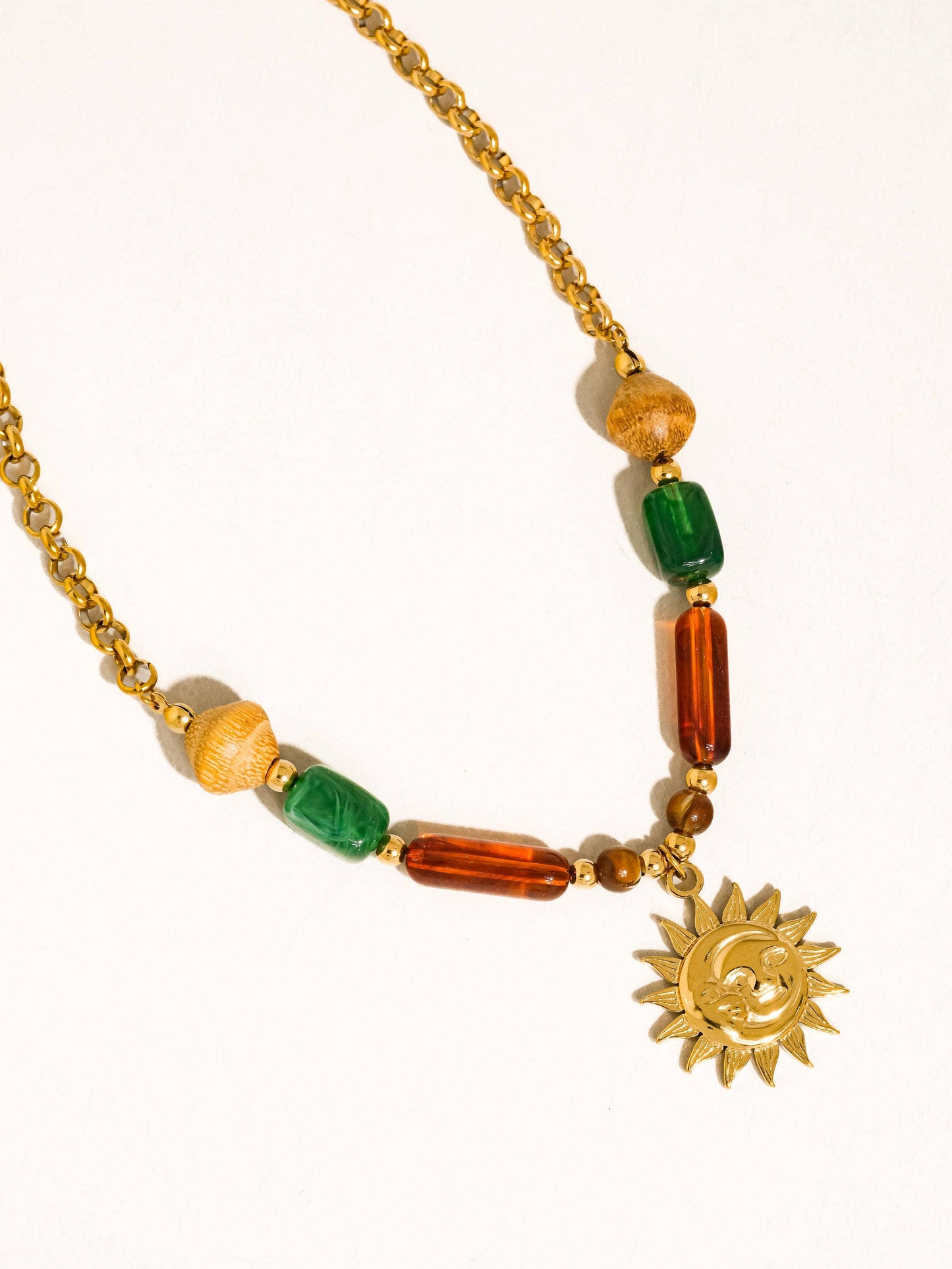 Brisa 18K Gold Non-Tarnish Beaded Sun Pendant Necklace