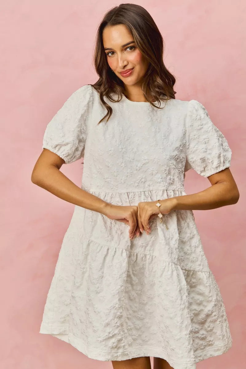 Meghan Floral Jacquard Mini Dress – AuggieandZo Meghan Floral Jacquard Mini Dress – AuggieandZo