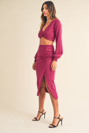 Atlas Knit Top and Midi Skirt Set - Magenta