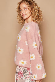 Daisy Pattern Drop Shoulder Sweater - Pink