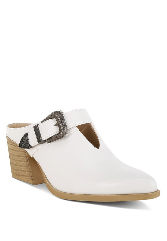 Holler Carved Buckle Statement Mules