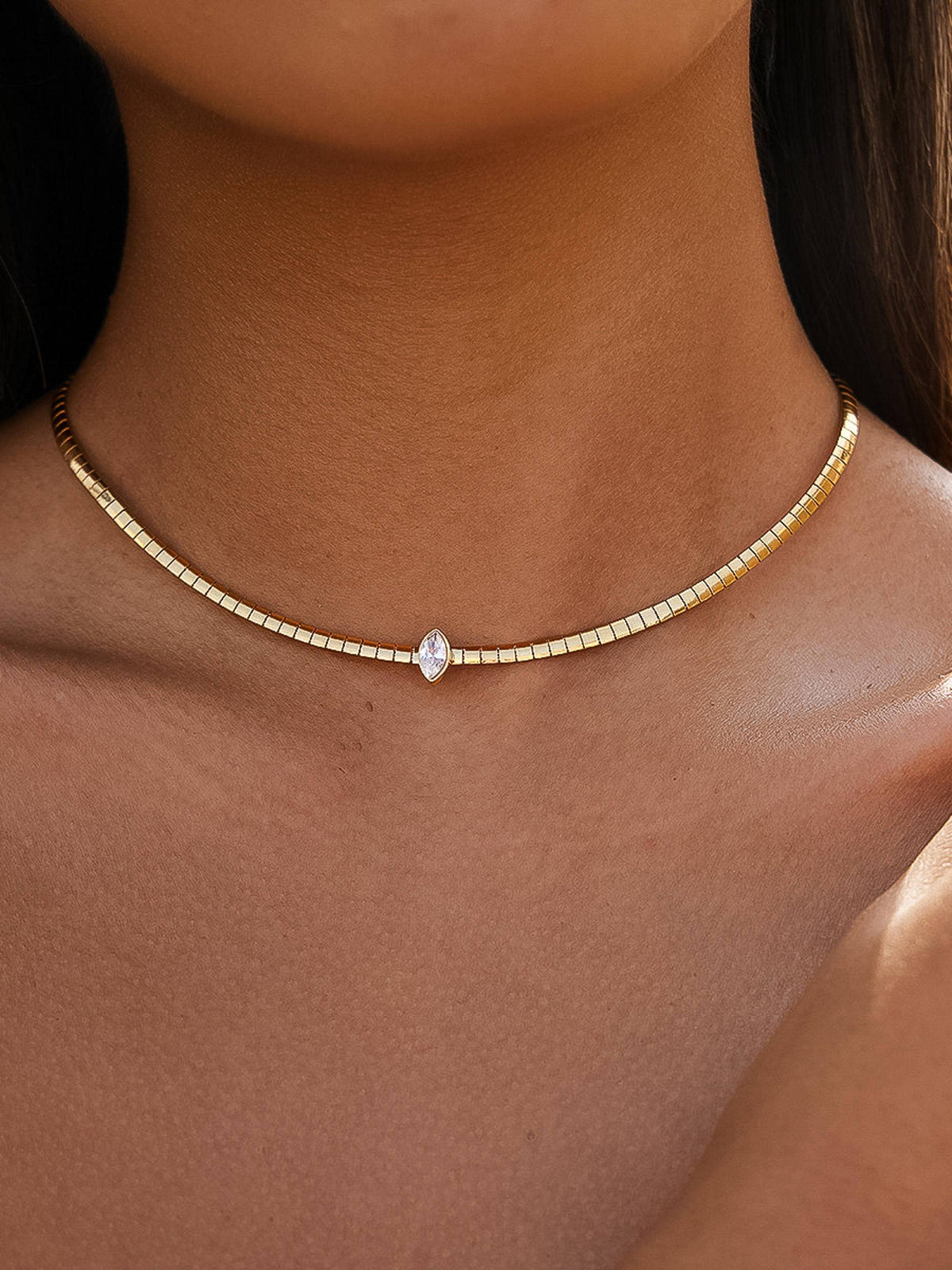 Wynter 18K Gold Non-Tarnish Marquise CZ Box Chain Choker