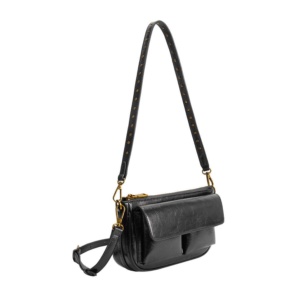 Aria Black Recycled Vegan Leather Shoulder Bag