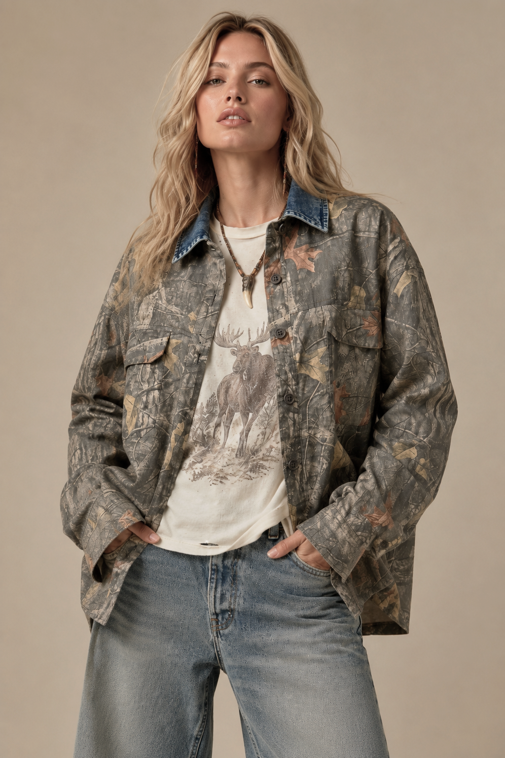 Mesa Denim Collar Camo Shacket