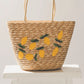 Tropical Lemon Embroidered Straw Tote