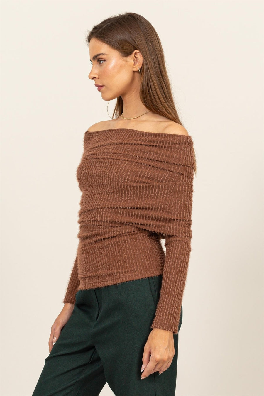 Porsha Off Shoulder Textured Knit Top