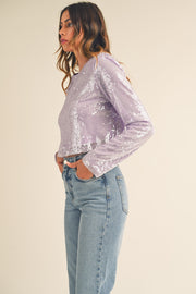 Avery Shoulder Padded Sequin Crop Top