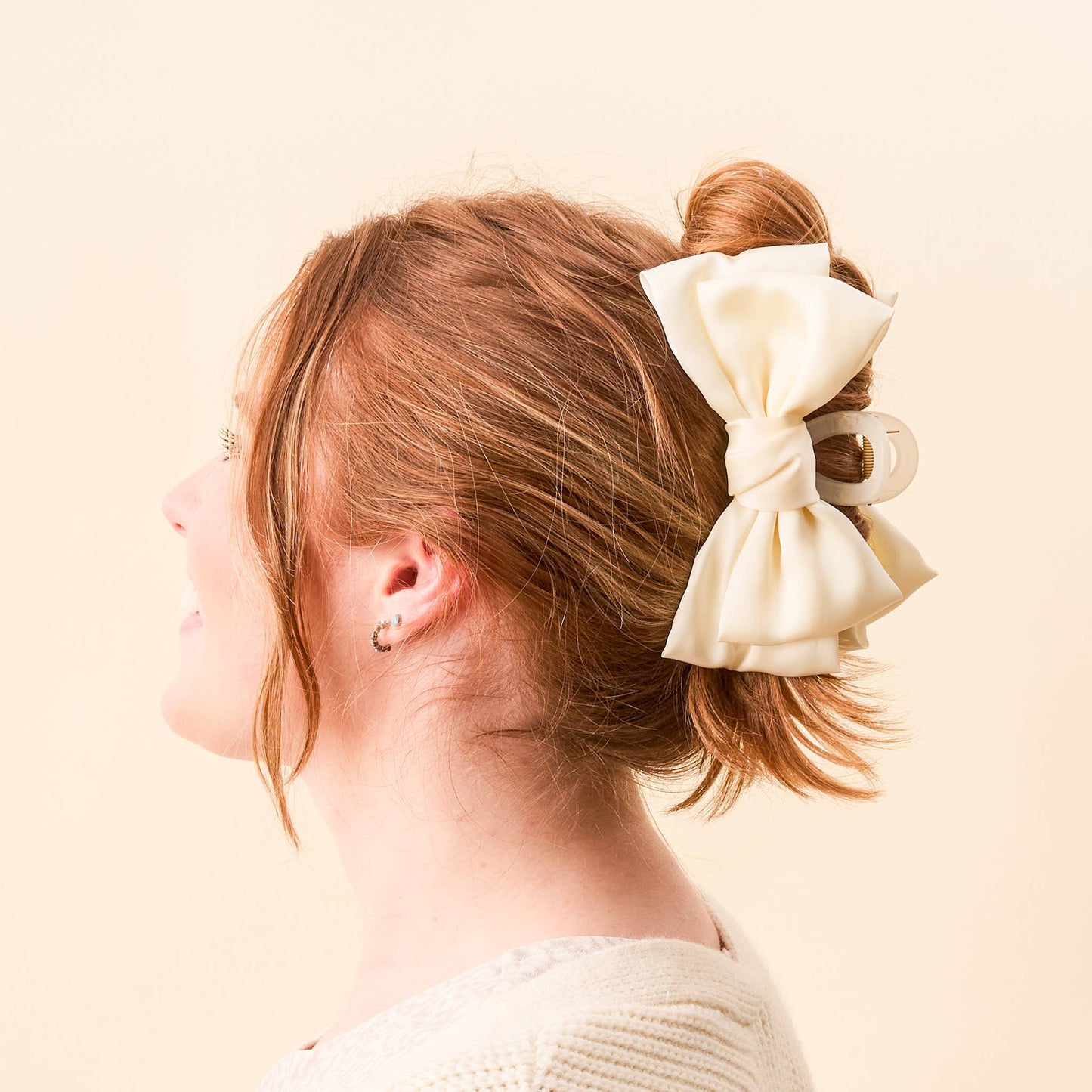 Satin Bow Claw Clip - Cream