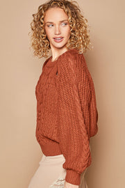 Dorit Cutout Long Sleeve Sweater - Brick