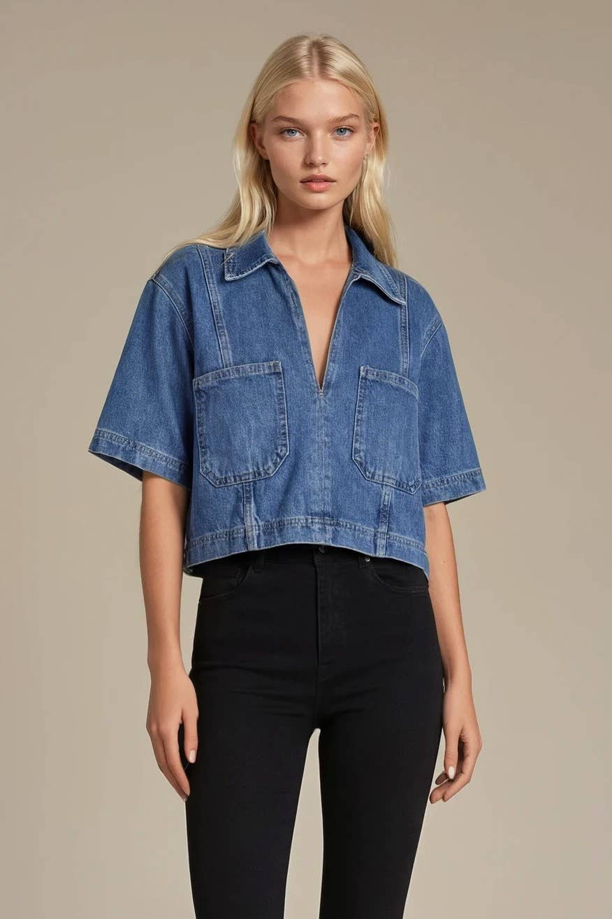 Sally Cropped Denim Top