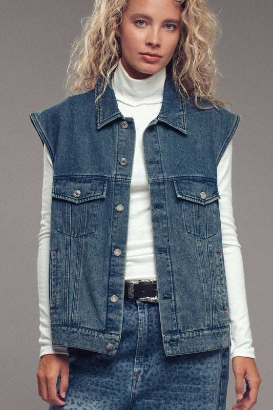 Western Sunset Embroidered Denim Vest