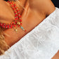 Orange Beaded Semiprecious Chips Necklace - Starfish