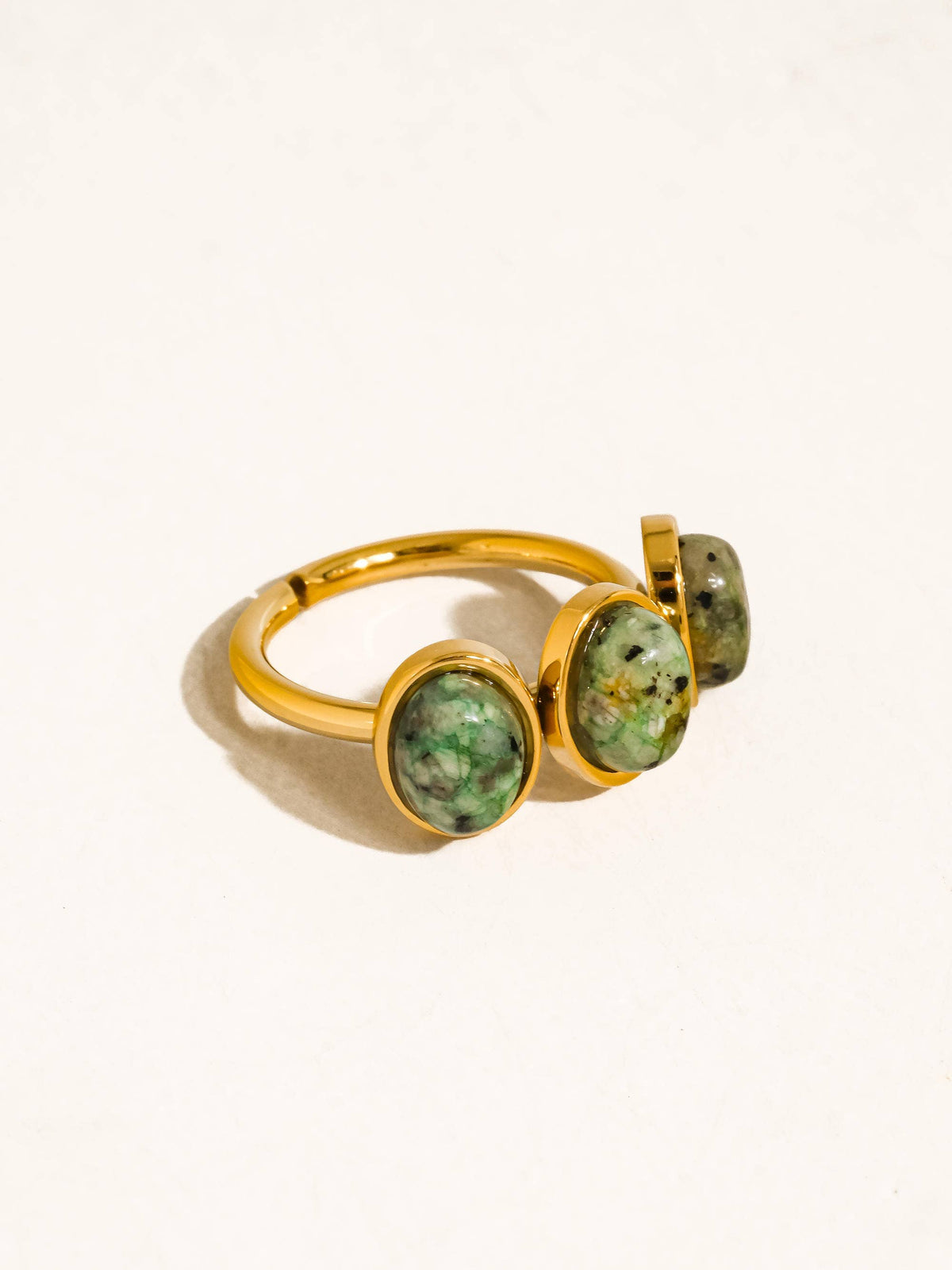 Sorrel 18K Gold Non-Tarnish Green Stone Triple Ring