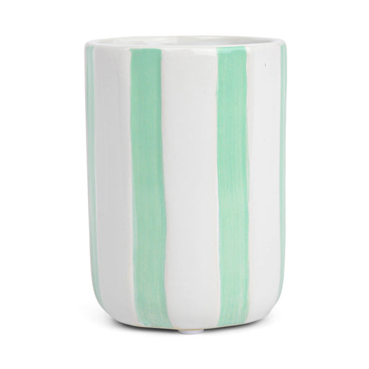 Sea Green Striped Ceramic Candle: Sea Salt Waves
