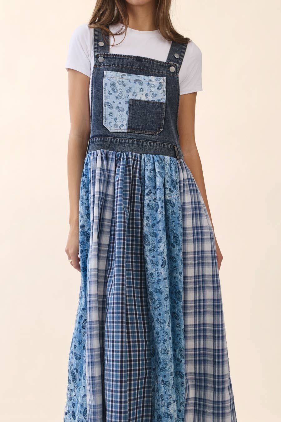 Sable Mixed Patchwork Overall Dress
