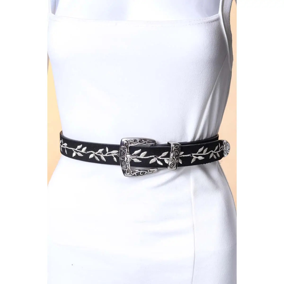 Vine Embroidered Faux Leather Fashion Belt