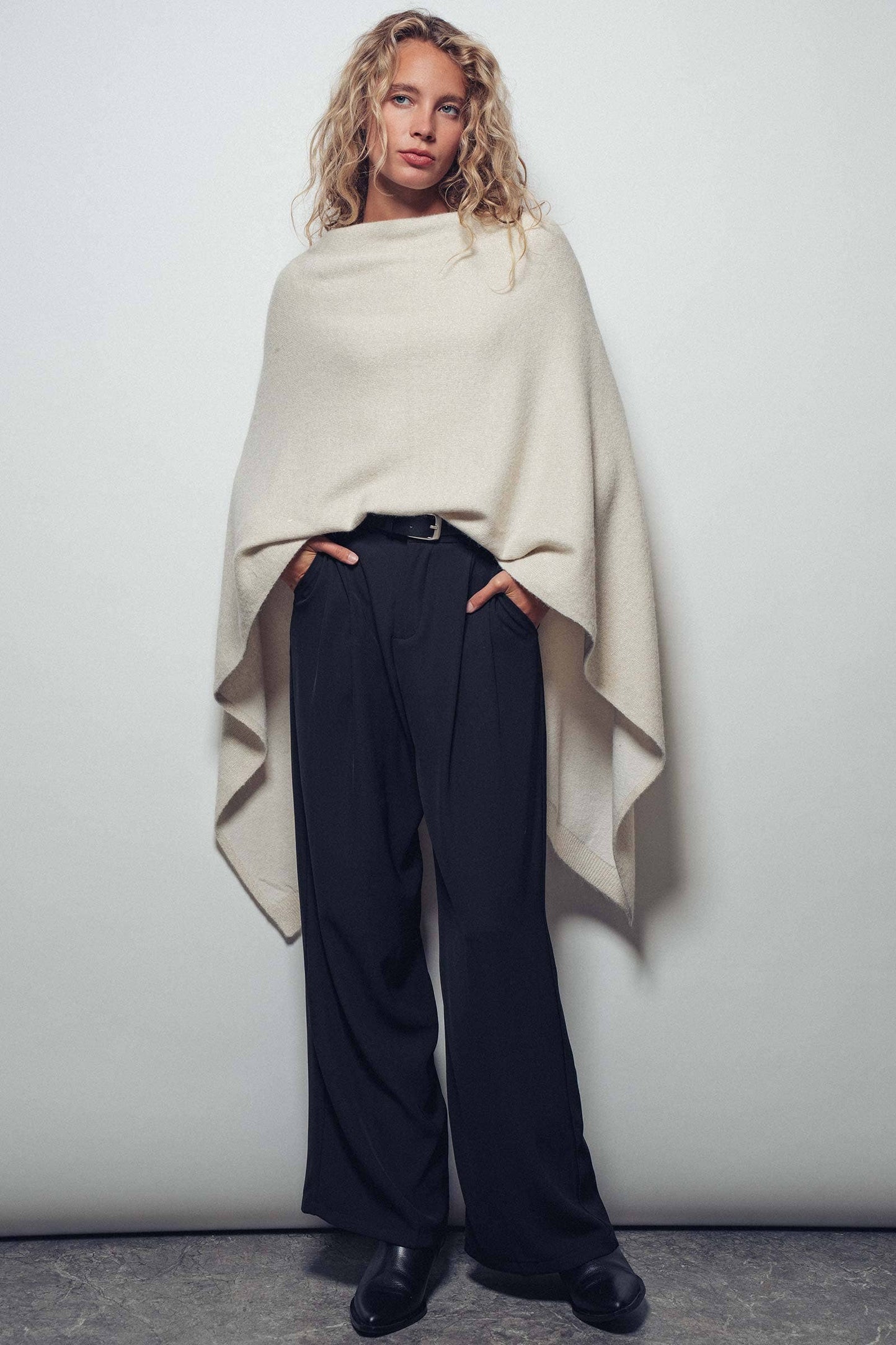Raquel Asymmetrical Back Slit Knit Poncho