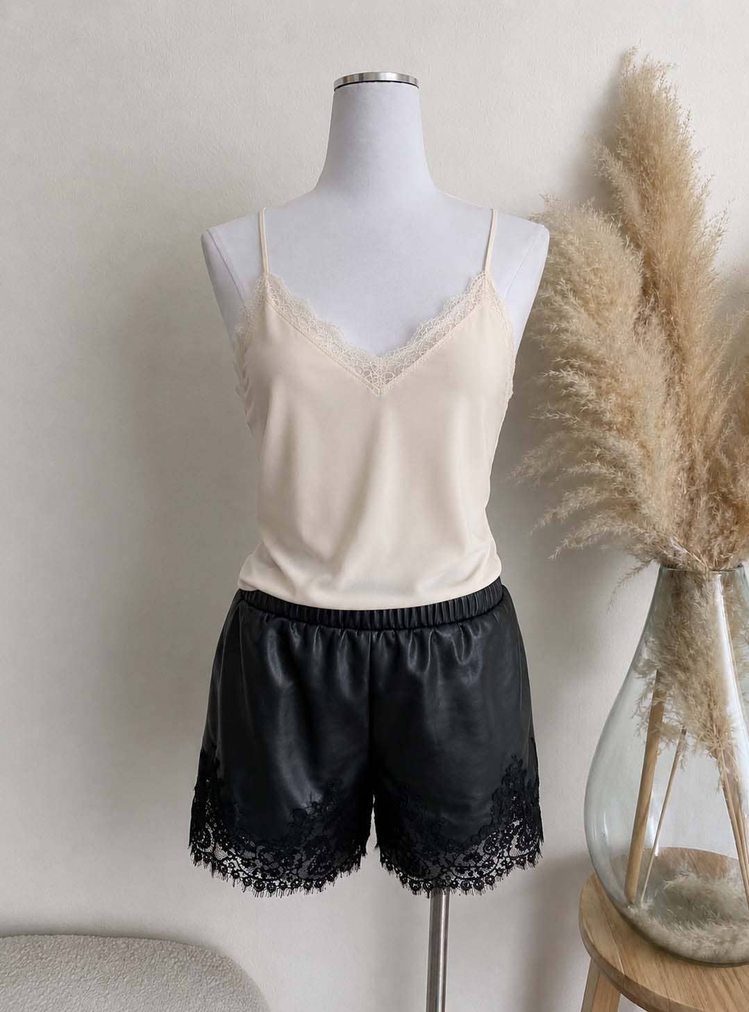 Elm Lace Trim Faux Leather Shorts