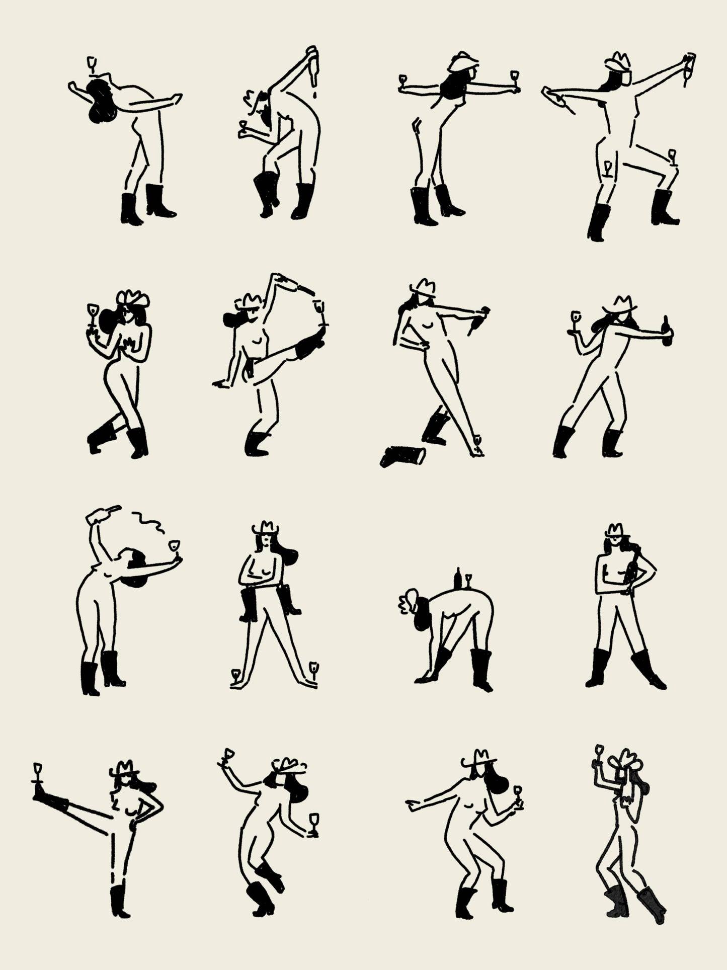 Wine Dancing Cowgirl Minimal Western Wall Art
