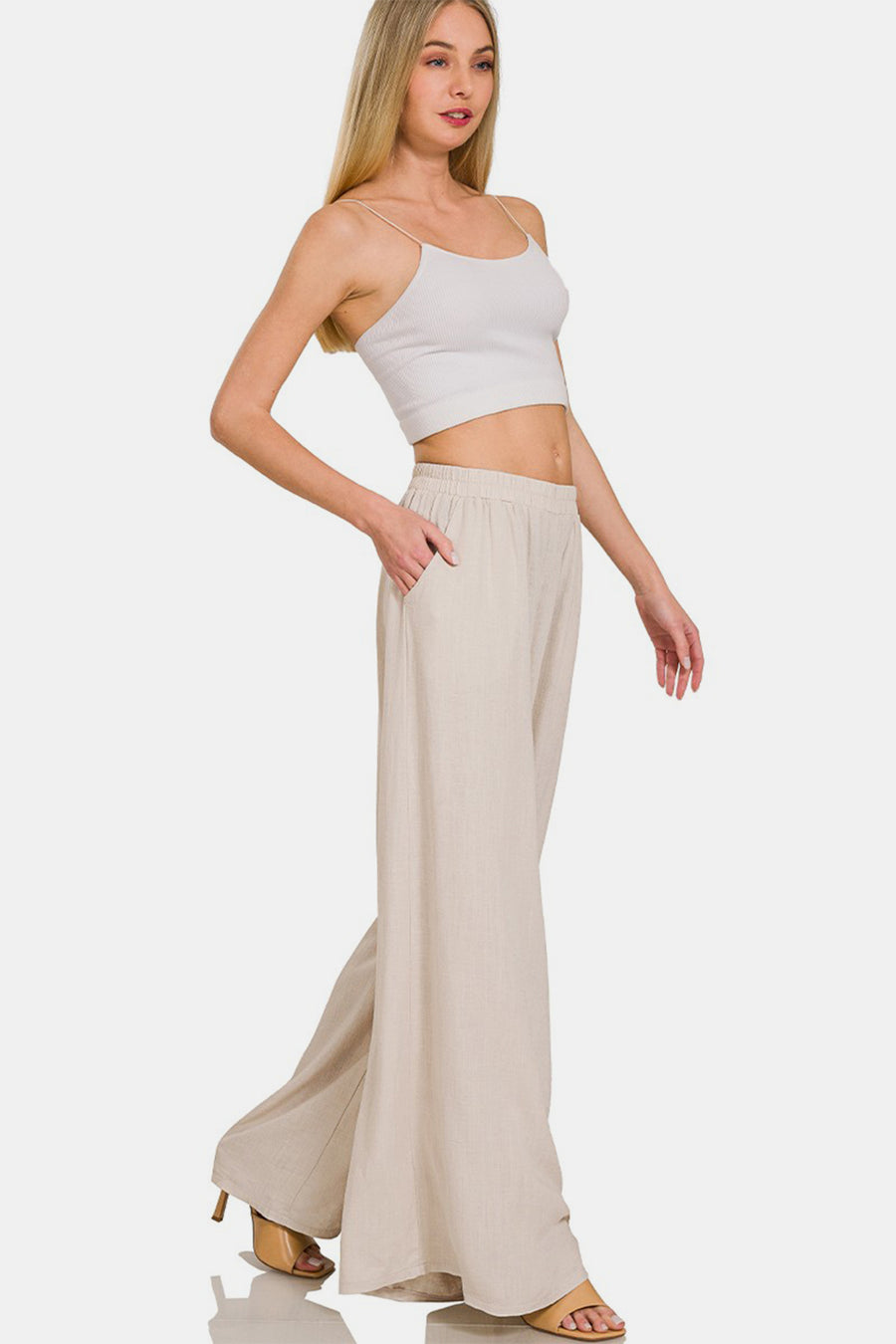 Always Near Pleated Linen Blend Pants - Sand