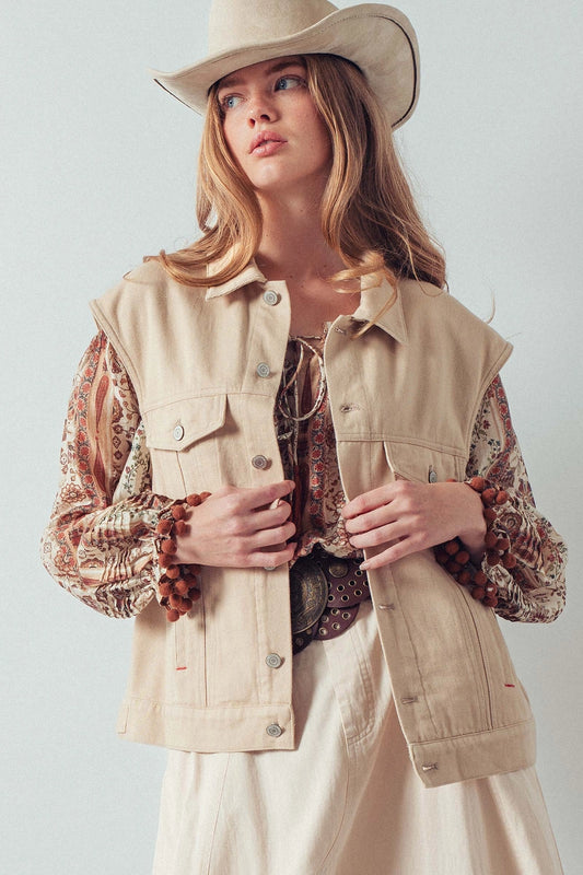 Western Sunset Embroidered Denim Vest