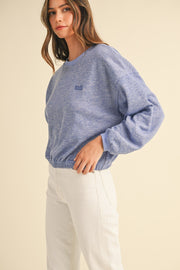 Malibu Vintage Embroidery Crop Sweatshirt - Blue