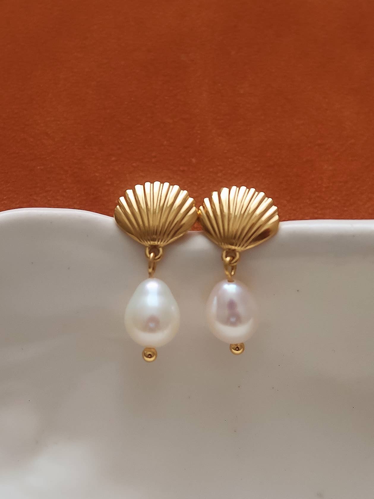 Aurillac 18K Gold Non-Tarnish Petite Shell Pearl Earrings