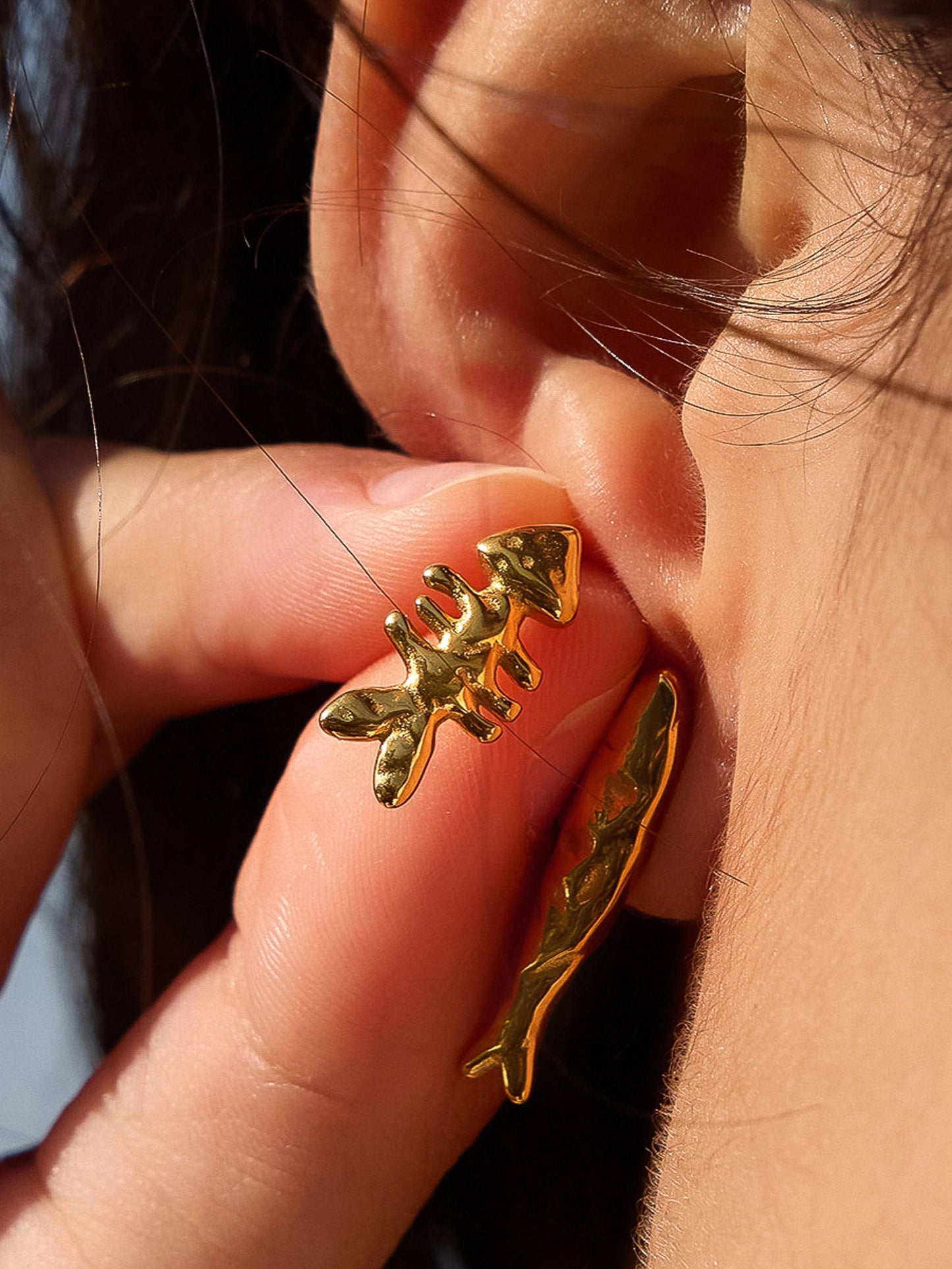 Selkie 18K Gold Non-Tarnish Mismatch Fish Stud Earrings