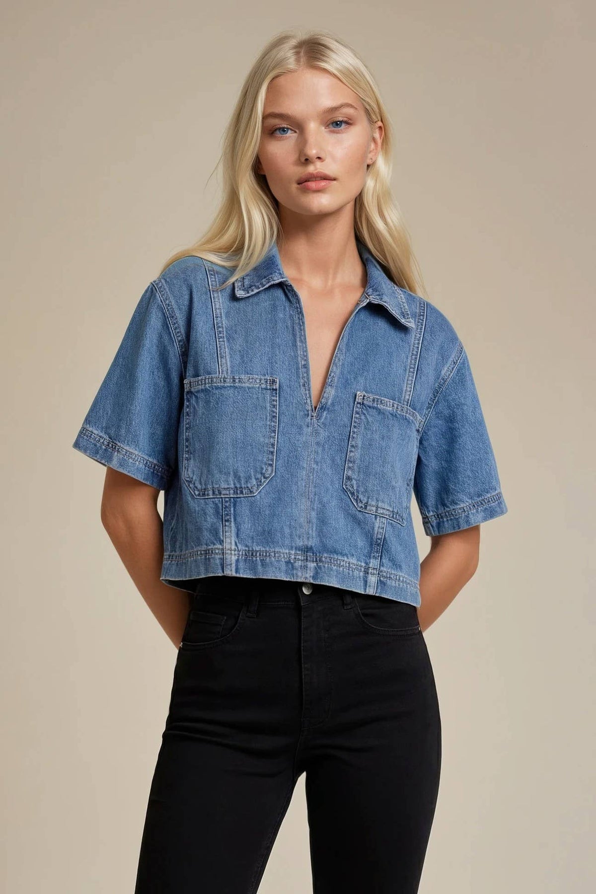 Sally Cropped Denim Top