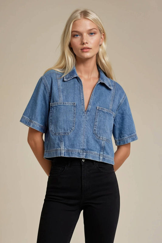 Sally Cropped Denim Top