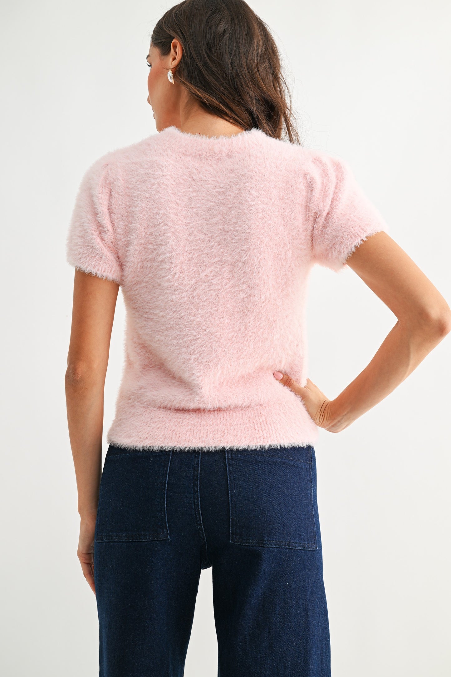 Frances Fuzzy Knit Short Sleeve Sweater Top