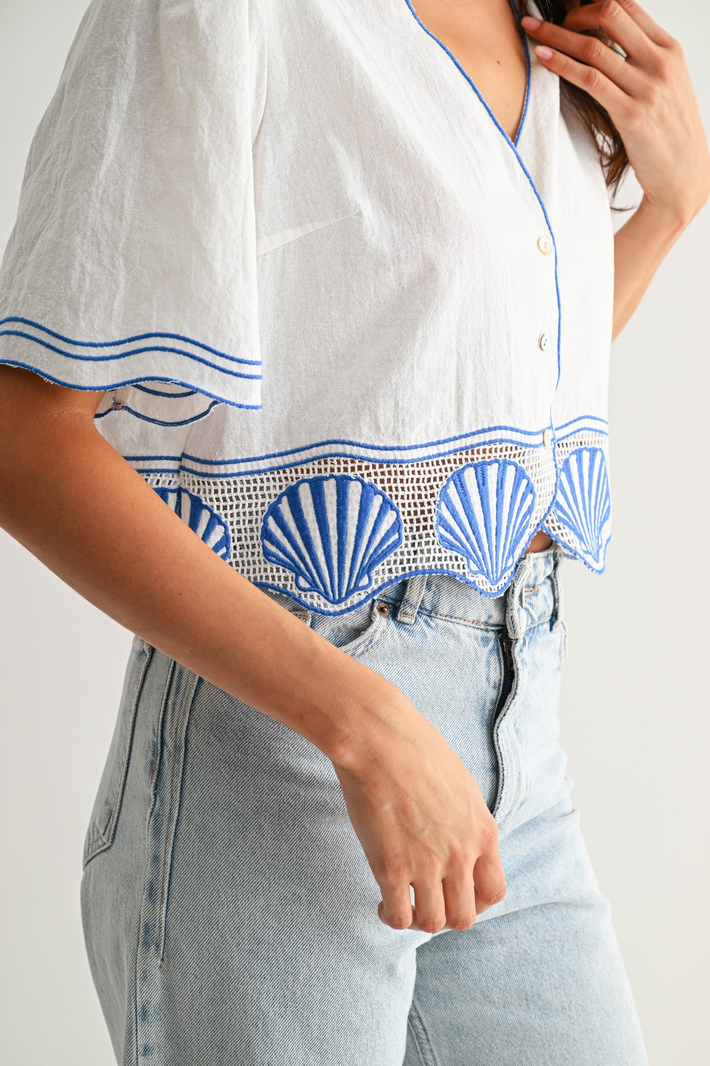 Maureen Crop Top With Shell Embroidered
