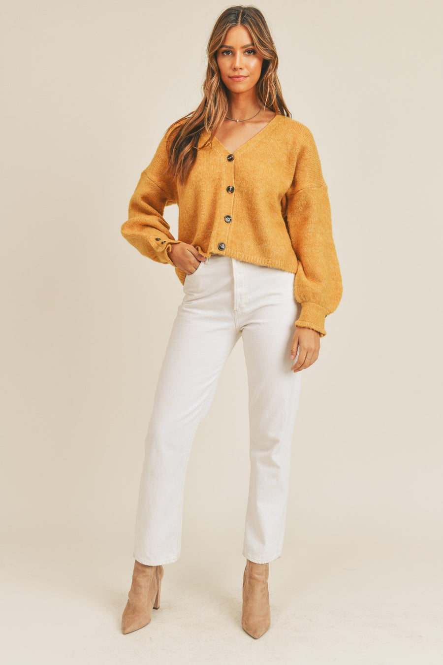 Evelyn Button Down Cardigan - Mustard