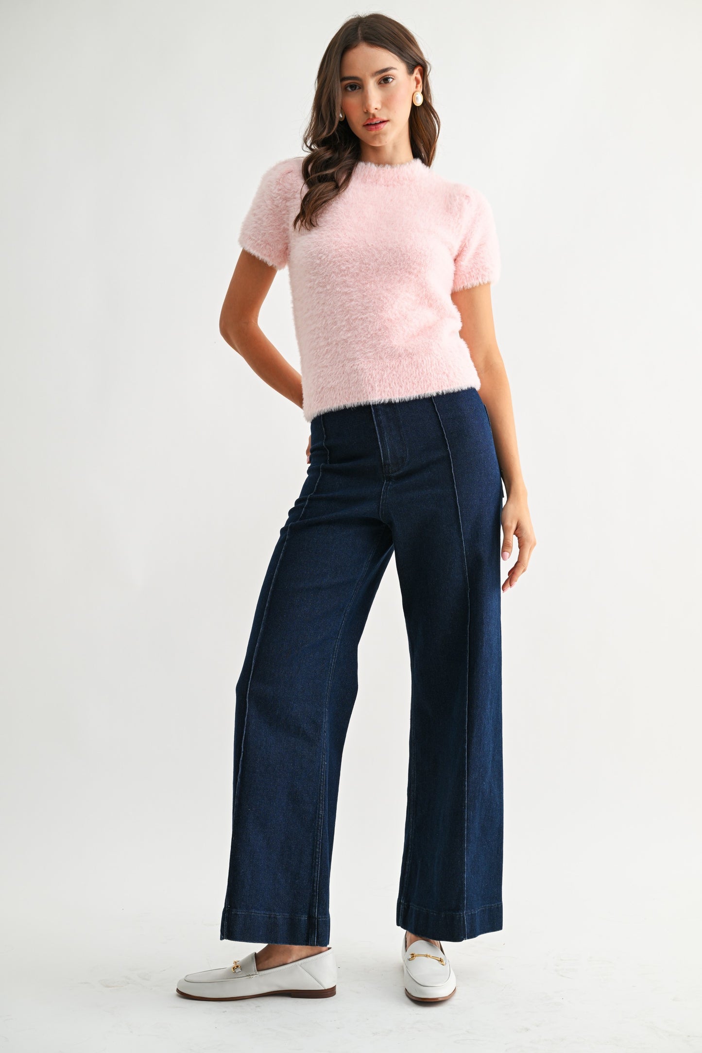 Frances Fuzzy Knit Short Sleeve Sweater Top